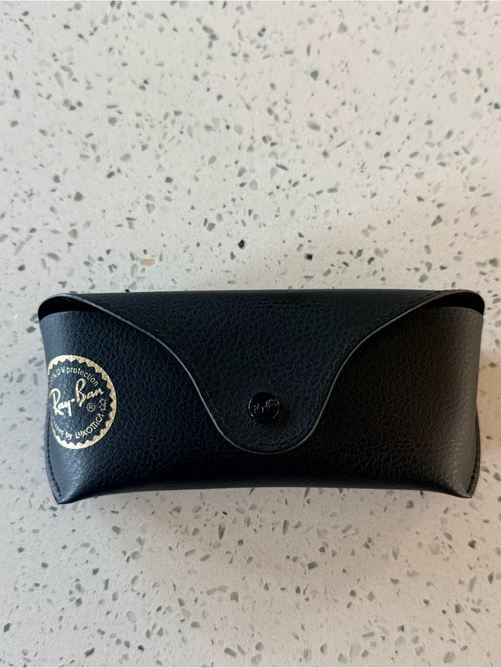 Ray-Ban Black Pebbled Leather Sunglasses Case with Gold Logo